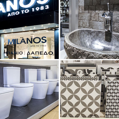 Milanos showroom and bathroom materials